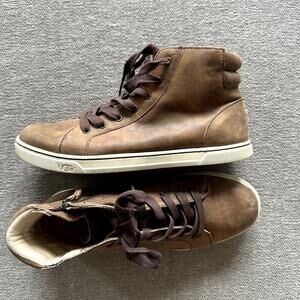 UGG Gradie Hi Top Trainer Sneakers Women 9.5 Brown Leather Lace Up